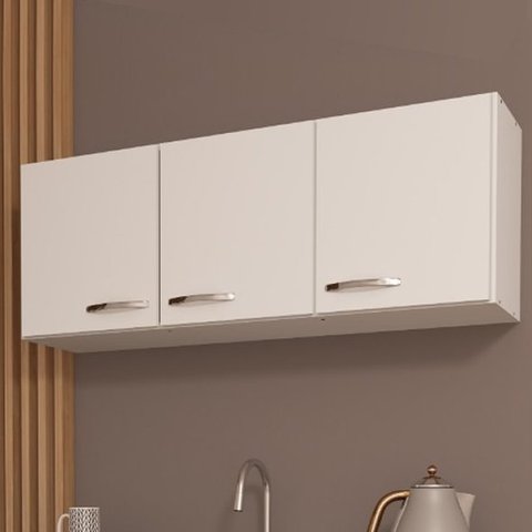 Armário Aéreo 1,20 3 Portas Branco Multiuso Cozinha Lavanderia