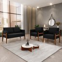 Ver imagem 2 de Kit 1 Sofá Namoradeira e 2 Poltronas Lana Suede Preto Base de Madeira - D’Rossi