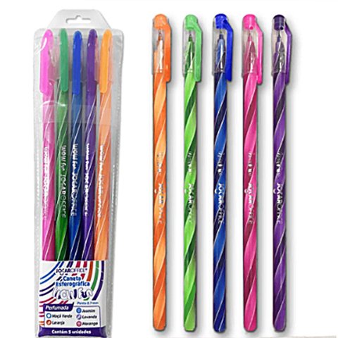 Caneta Esferografica Perfumada Wow Fun Ponta 0.7 - Estojo C/ 5 Und - Jocar Office