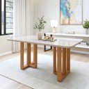 Ver imagem 1 de Mesa de Jantar 6 Lugares Tampo Vidro e MDF Tessera Marrom Amêndoa Clean/Off White
