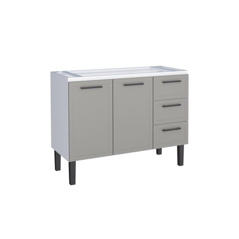 Balcão para Pia 120cm em Aço 2 Portas 4 Gavetas Juno Cinza