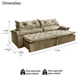 Sofá Retrátil e Reclinável 240cm Sparta - Movenzo Estofados - 3