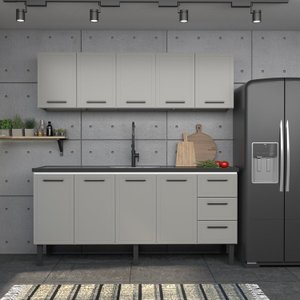 Balcão para Pia 200cm em Aço 4 Portas 4 Gavetas Juno