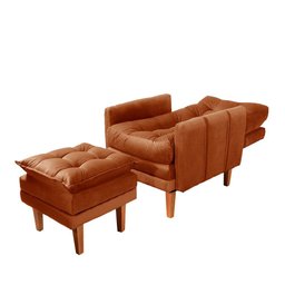 Poltrona Para Leitura Reclinável Com Puff Veludo Laranja Polonia Shop JM - 3