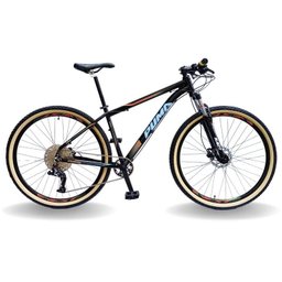 BICICLETA 29 PUMABIKE 12V ABSOLUTE, FREIO HID, PDV ALUM, SUSP TRAVA GUIDÃO, PRETO COM LARANJA E AZUL - 1
