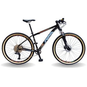 BICICLETA 29 PUMABIKE 12V ABSOLUTE, FREIO HID, PDV ALUM, SUSP TRAVA GUIDÃO, PRETO COM LARANJA E AZUL