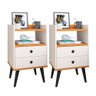 Jogo 2 Mesa de Cabeceira Kit Mesinha Canto Quarto Lateral Cama 2 Gavetas Organizadoras Retrô Quarto - 1