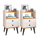 Ver imagem 1 de Jogo 2 Mesa de Cabeceira Kit Mesinha Canto Quarto Lateral Cama 2 Gavetas Organizadoras Retrô Quarto