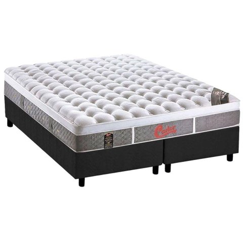 Cama Box Queen: Colchão Molas Castor Pocket Light Stress Oxygen New Plush + Base CRC Suede Gray(