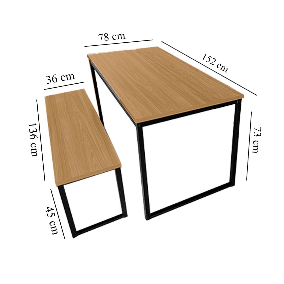 Conjunto para Refeitório Estilo Industrial Mesa com 2 Bancos Separados Nogal/preto Realme - 4