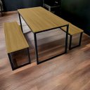 Ver imagem 2 de Conjunto para Refeitório Estilo Industrial Mesa com 2 Bancos Separados Nogal/preto Realme