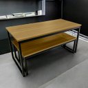 Ver imagem 3 de Conjunto para Refeitório Estilo Industrial Mesa com 2 Bancos Separados Nogal/preto Realme