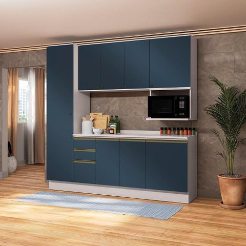 Armário de Cozinha Compacta Nicho Micro-ondas 100% Mdf 230cm Branco/azul Profundo Celeste
