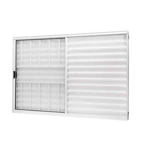 Janela de Alumínio Veneziana 100x150cm 3 Folhas com Grade e Vidro Liso Slim Modular Ramassol Branco