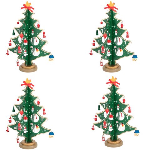 Kit 4 Enfeite de Madeira Arvore de Natal 24,5 Cm
