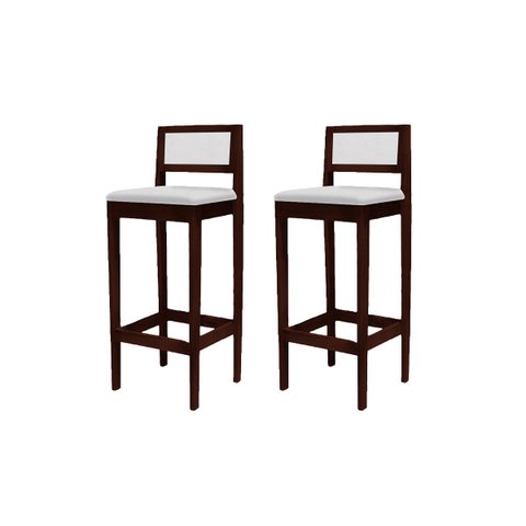 Kit 2 Banquetas Madeira Imbuia Pub Encosto Assento Sintético Off White