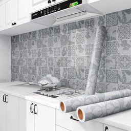 Papel de Parede Adesivo Cozinha Alta Temperatura Azulejo Moderno Cinza Claro - 6