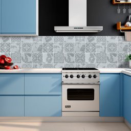 Papel de Parede Adesivo Cozinha Alta Temperatura Azulejo Moderno Cinza Claro - 5