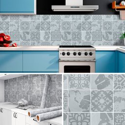 Papel de Parede Adesivo Cozinha Alta Temperatura Azulejo Moderno Cinza Claro - 7