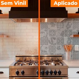 Papel de Parede Adesivo Cozinha Alta Temperatura Azulejo Moderno Cinza Claro - 2
