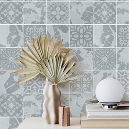 Papel de Parede Adesivo Cozinha Alta Temperatura Azulejo Moderno Cinza Claro - 8