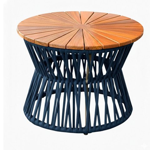 Mesa de Centro Corda Náutica Tampo Madeira Monza em Alumínio Trama Original