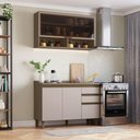 Ver imagem 1 de Cozinha Compacta 2 Peças com Balcão e Aéreo Connect 4 Portas 3 Prateleiras MDF Marrom Móveis