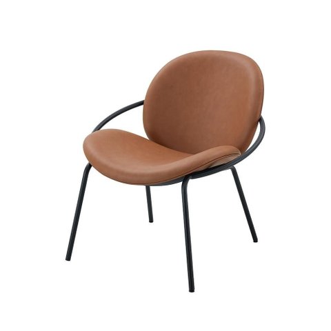 Poltrona Lea Rivatti 67 Cm (largura) Estofado em Pu Caramelo e Base em Aço Preto Pintado À Pó