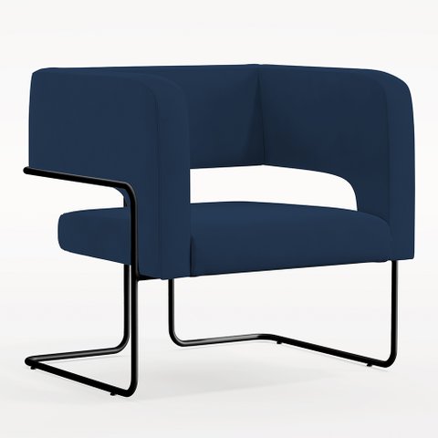 Poltrona Decorativa Scarlett D02 Base de Aço Preto Veludo Azul Marinho B-304 - Lyam Decor