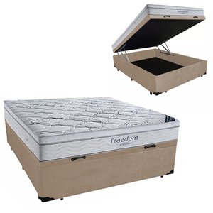 Cama Box Baú Casal Suede + Colchão Molas Ensacadas Freedom 75X138X188:Bege