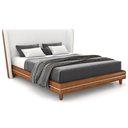 Ver imagem 1 de Cabeceira Queen Nilo 160cm com Cama Pés Madeira Suném P05 Couríssimo Whisky Bouclê Cru - Lyam Decor