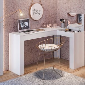 Escrivaninha De Canto Com Camarim Jade Branco - Ninho Decor