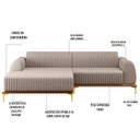 Ver imagem 4 de Sofá 230cm 4 Lugares com Chaise Esquerdo Pés Gold Molino C-107 Linho Bege - Domi