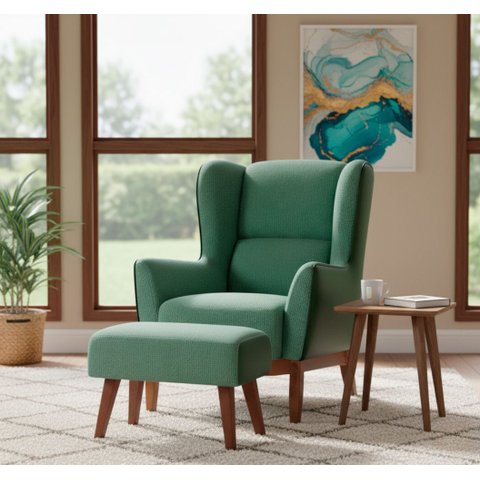 Poltrona Dekorien Milena Jacar Verde Courano com Puff Premium Decoração