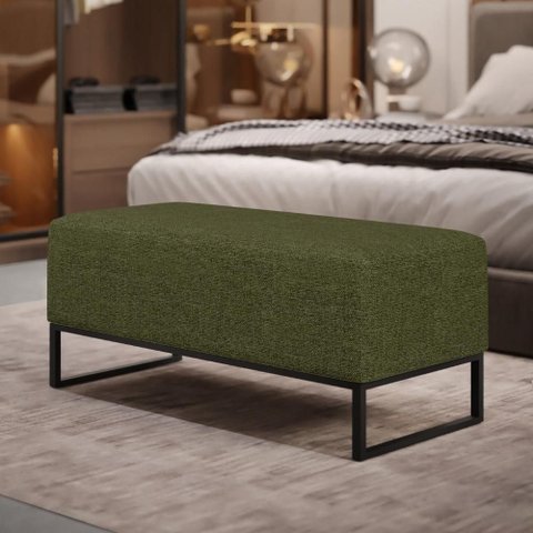 Puff Decorativo Sala de Estar Cléo 90cm Base de Ferro Preto W01 Linho Verde- Lyam Decor