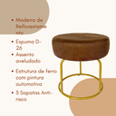 Ver imagem 5 de Puff Decor Veludo Marrom Dourado Redondo Puff Sala Quarto Penteadeira