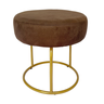 Puff Decor Veludo Marrom Dourado Redondo Puff Sala Quarto Penteadeira - 2