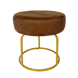 Puff Decor Veludo Marrom Dourado Redondo Puff Sala Quarto Penteadeira