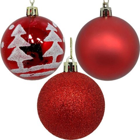 Kit 27 Bolas Natalino Enfeite Árvore Natal Vermelho Glitter