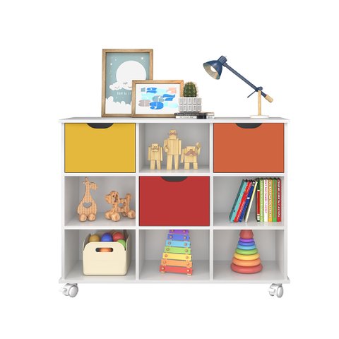 Nicho Organizador Maia c/ 3 Gavetas Branco/Colorido - Mercado dos Móveis