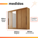 Ver imagem 4 de Guarda Roupas Casal 2 Portas de Correr com Espelho 100% Mdf 6 Gavetas Firenze