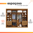 Ver imagem 7 de Guarda Roupas Casal 2 Portas de Correr com Espelho 100% Mdf 6 Gavetas Firenze