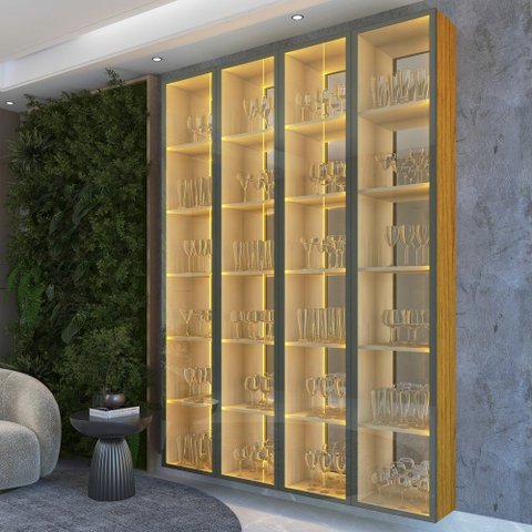 Cristaleira Conjunto Torre Luminare Reflecta LED 100% MDF Naturale - Gelius