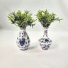 Kit 2 Mini Vaso Azul e Branco de Porcelana com Planta - 1