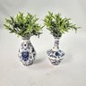 Kit 2 Mini Vaso Azul e Branco de Porcelana com Planta - 3