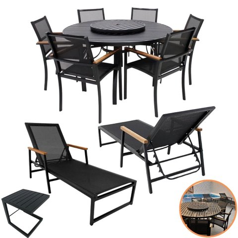 Kit Mesa Ripada Giratória 1,40m + 6 Poltronas + 2 Espreguiçadeiras + Mesa Lateral