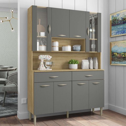 Armário de Cozinha 8 Portas 2 Gavetas Golden Cinza/Freijó/Gris