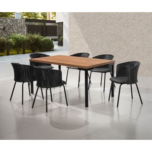 Conjunto de Mesa Jantar Retangular Inovare Isis New 6 Cadeiras Junco Preta Gourmet