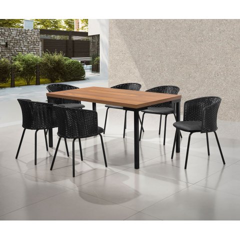 Conjunto de Mesa Jantar Retangular Inovare Isis New 6 Cadeiras Junco Preta Gourmet
