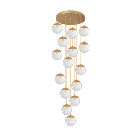 Pendente Moderno Dourado 15 Globos Pé Direito Duplo Escada